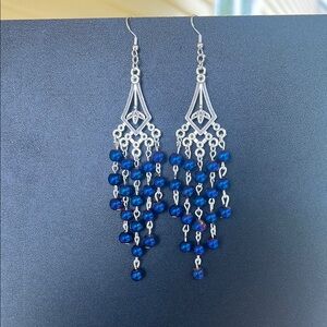 Elegant Silver and Blue Chandelier Earrings